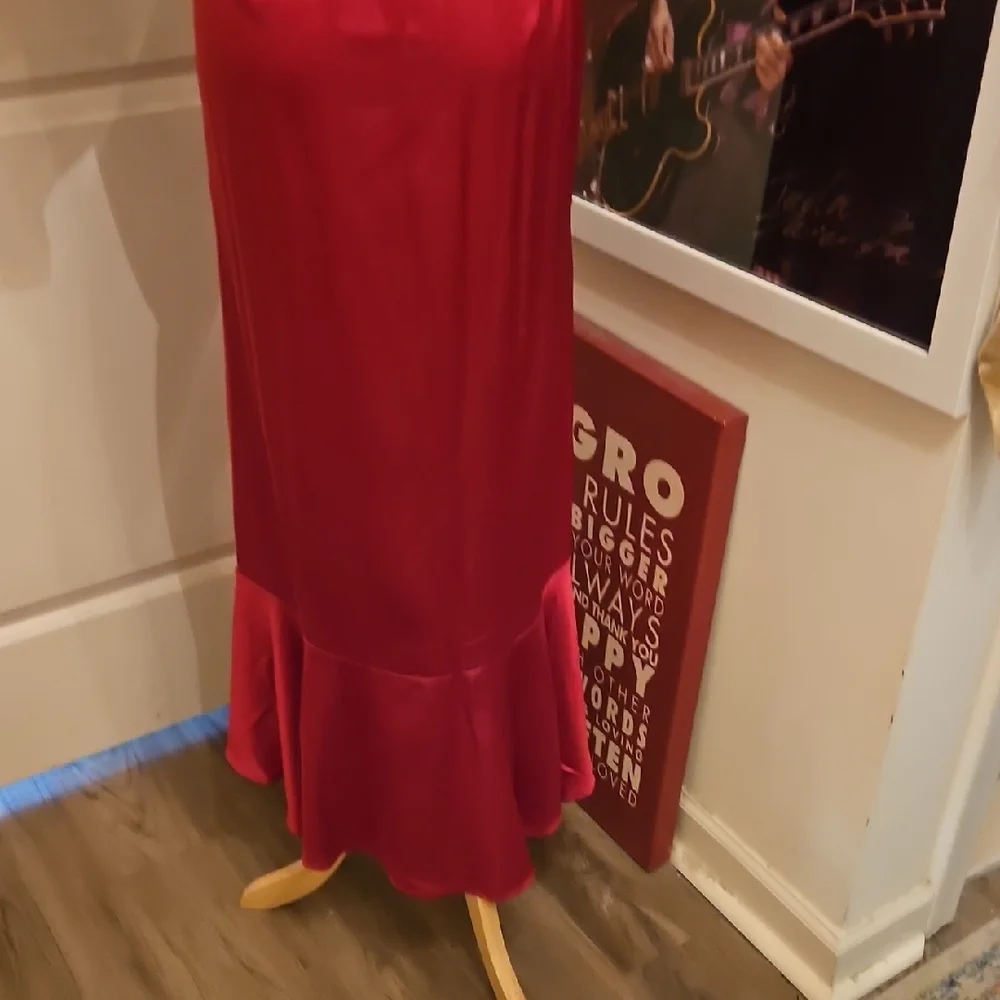 Nicole Miller Red Wrap-Front Maxi Dress with Ruffled Skirt - Picture 8 of 10